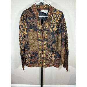 White Stag Jacket Women's Large Tapestry Button-Down Beaded Vintage Boho